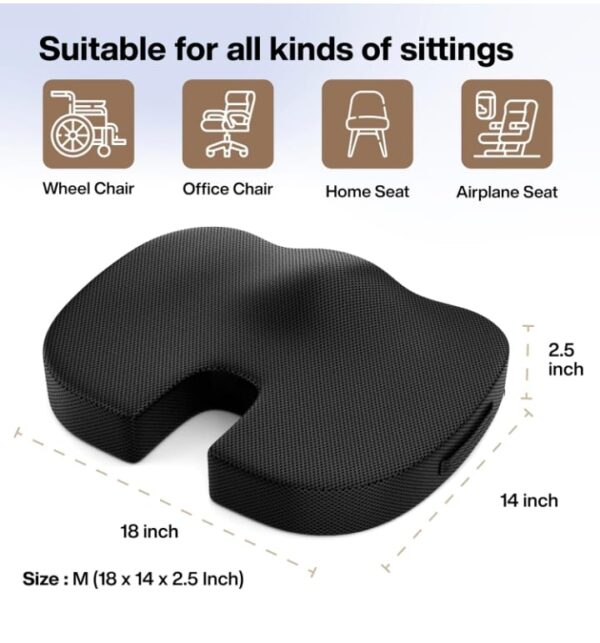 (57) FOVERA Orthopedic Coccyx Cushion | 2 Years Warranty | Seat Cushion for Chair, Memory Foam Sitting Pillow for Tailbone, Sciatica & Back Pain Relief (M-Below 65kg Wt, Mesh Black) (57) - Image 4