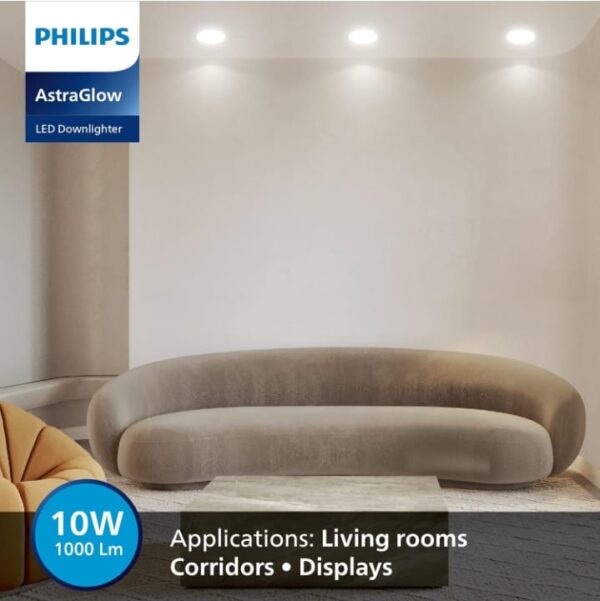 (66)Philips Astra Glow 10-watt Round LED Downlighter | Recessed LED Downlight for False Ceiling | LED Ceiling Light for Home and Hall | Cut Out: 4 inch, Cool Day Light, Pack of 1 (66) - Image 2