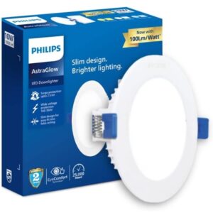 (66)Philips Astra Glow 10-watt Round LED Downlighter | Recessed LED Downlight for False Ceiling | LED Ceiling Light for Home and Hall | Cut Out: 4 inch, Cool Day Light, Pack of 1 (66)