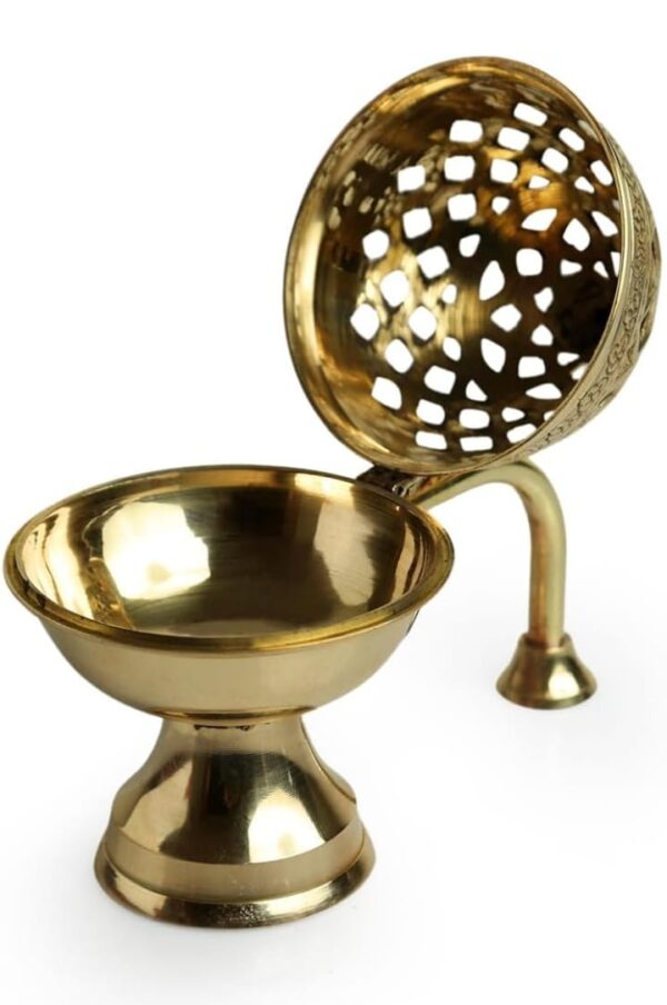 (80) ExclusiveLane 'Inayaat' Brass Dhoop Dani Incense Burner (Pure Brass) | Handcurved Brass Dhuna Dani Dhoop Burner for Puja and Home Decor (Hand-Etched, 4.0 Inches, 0.36 Kg) (80) - Image 5