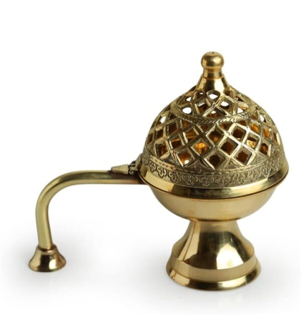 (80) ExclusiveLane 'Inayaat' Brass Dhoop Dani Incense Burner (Pure Brass) | Handcurved Brass Dhuna Dani Dhoop Burner for Puja and Home Decor (Hand-Etched, 4.0 Inches, 0.36 Kg) (80) - Image 2