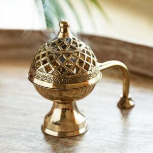 (80) ExclusiveLane 'Inayaat' Brass Dhoop Dani Incense Burner (Pure Brass) | Handcurved Brass Dhuna Dani Dhoop Burner for Puja and Home Decor (Hand-Etched, 4.0 Inches, 0.36 Kg) (80)