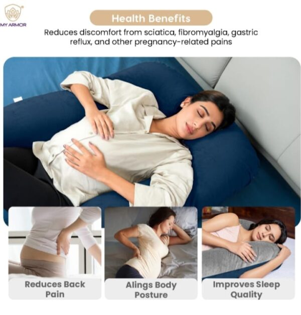 MY ARMOR Full Body Pregnancy Pillow G Shape for Pregnant Women, Maternity Pillow Gift for Pregnancy Sleeping, Premium Velvet Cover with Zip, Grey + Navy Blue - Image 4