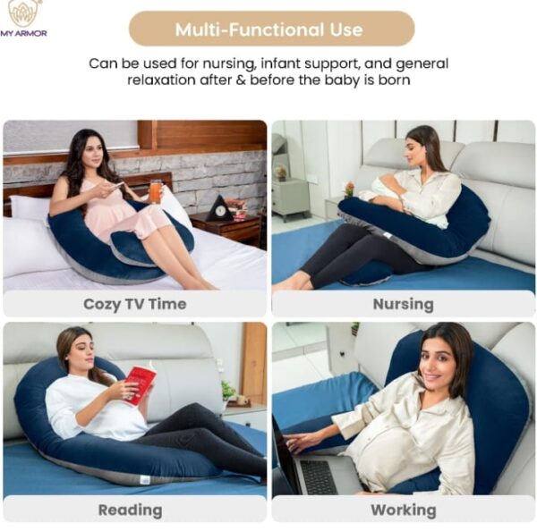 MY ARMOR Full Body Pregnancy Pillow G Shape for Pregnant Women, Maternity Pillow Gift for Pregnancy Sleeping, Premium Velvet Cover with Zip, Grey + Navy Blue - Image 5