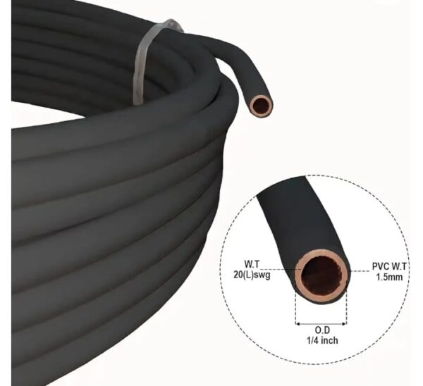 Visiaro Black PVC Coated Soft Copper Tube, Outer Dia 1/4 inch, Wall Thickness 20(L) swg, 1.5mm PVC coating, Pack of 1 - Image 4