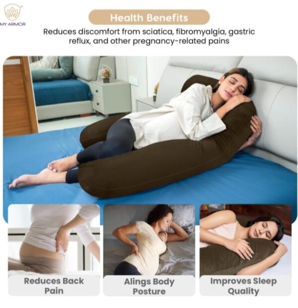 (658) MY ARMOR Full Body U Shape Pregnancy Pillow for Pregnant Women, Maternity Pillow Gift for Pregnancy Sleeping, 3 Months Warranty, Premium Velvet Cover with Zip, Brown (658) - Image 2