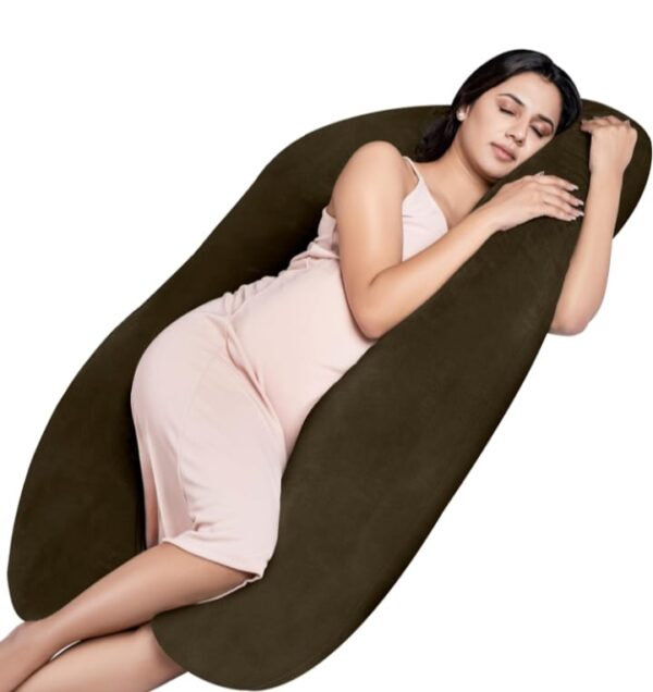 (658) MY ARMOR Full Body U Shape Pregnancy Pillow for Pregnant Women, Maternity Pillow Gift for Pregnancy Sleeping, 3 Months Warranty, Premium Velvet Cover with Zip, Brown (658)