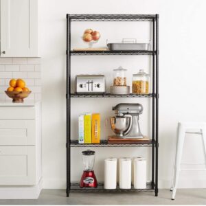 (633) amazon basics Height Adjustable 5-Shelves Heavy Duty Rack - Black Chrome Finish (Steel)  (633)