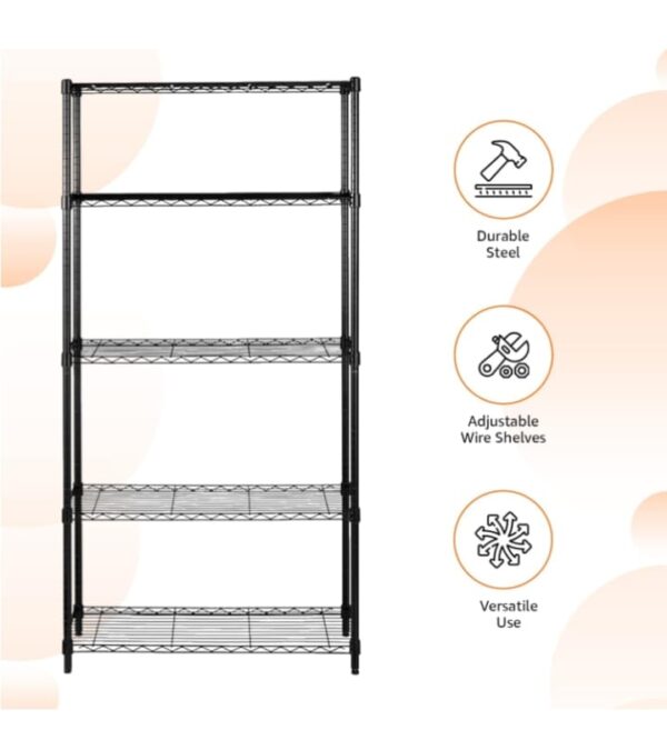 (633) amazon basics Height Adjustable 5-Shelves Heavy Duty Rack - Black Chrome Finish (Steel)  (633) - Image 4