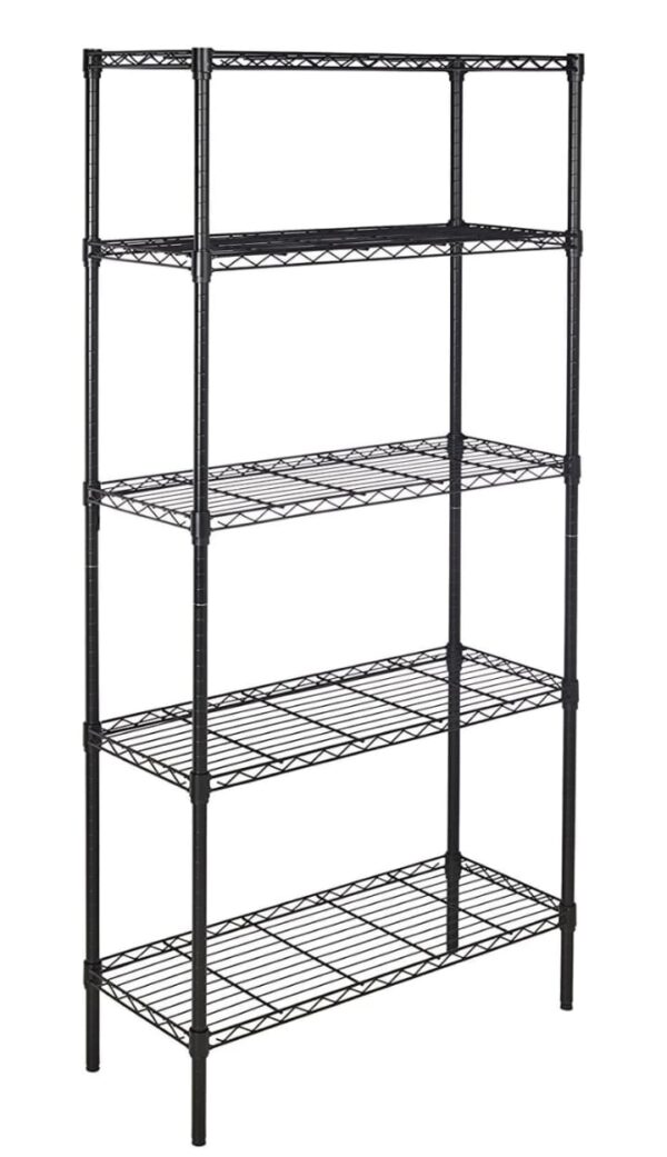 (633) amazon basics Height Adjustable 5-Shelves Heavy Duty Rack - Black Chrome Finish (Steel)  (633) - Image 5