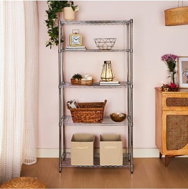 (624) amazon basics Height Adjustable 5-Shelves Heavy Duty Rack - Chrome (624)
