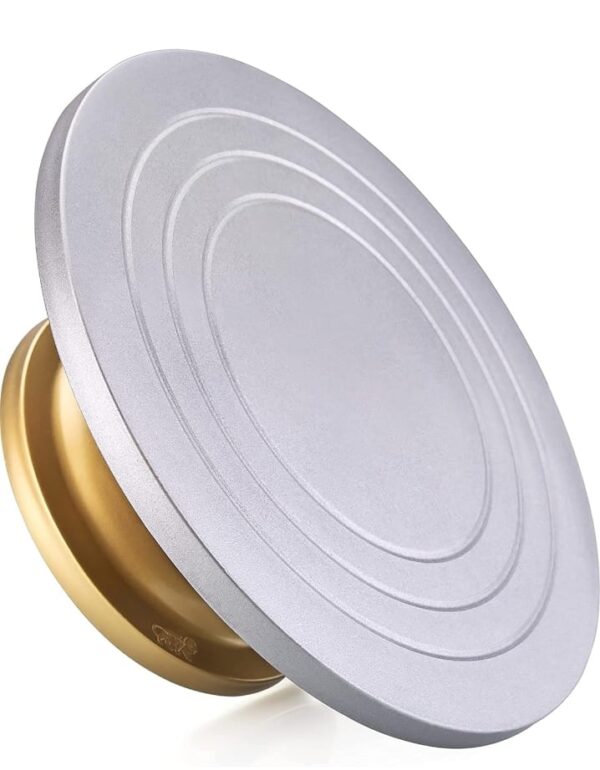 TEX-RO Cake Decorating and Icing Turntable/Serving Stand, Signature Edition 360° Smooth Rotating Cake Stand, Silver Top & Golden Bottom, 12 Inch (30 cm) Diameter Fiber Cake Turntable (Silver,Gold) (719)(882) - Image 2