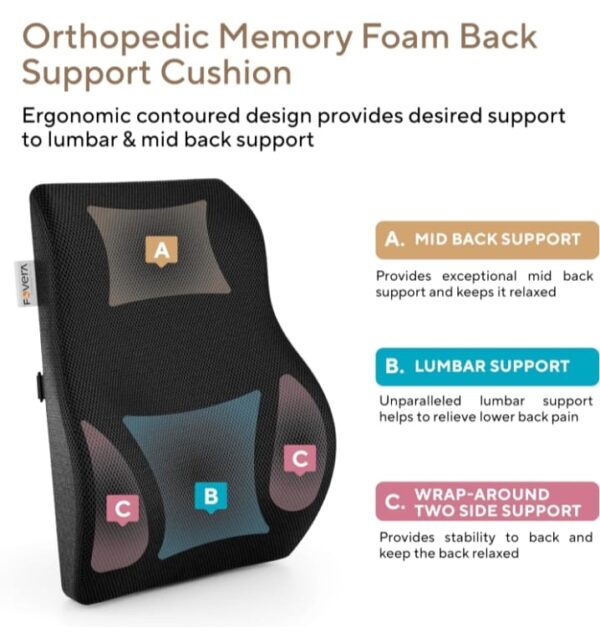 FOVERA Back Support for Chair, Memory Foam Car Seat Back Support, Orthopedic Lumbar Support Back Rest for Back Pain Relief - Back Pillow for Sitting (Mesh Black, small) - Image 4