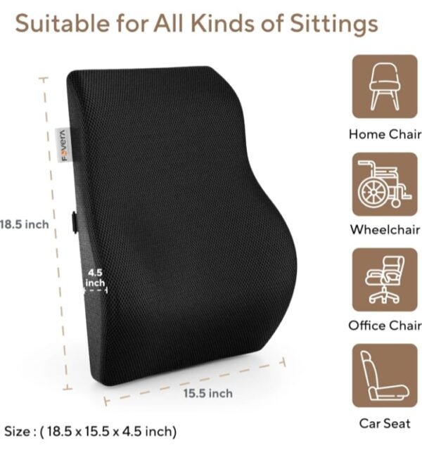 FOVERA Back Support for Chair, Memory Foam Car Seat Back Support, Orthopedic Lumbar Support Back Rest for Back Pain Relief - Back Pillow for Sitting (Mesh Black, small) - Image 3