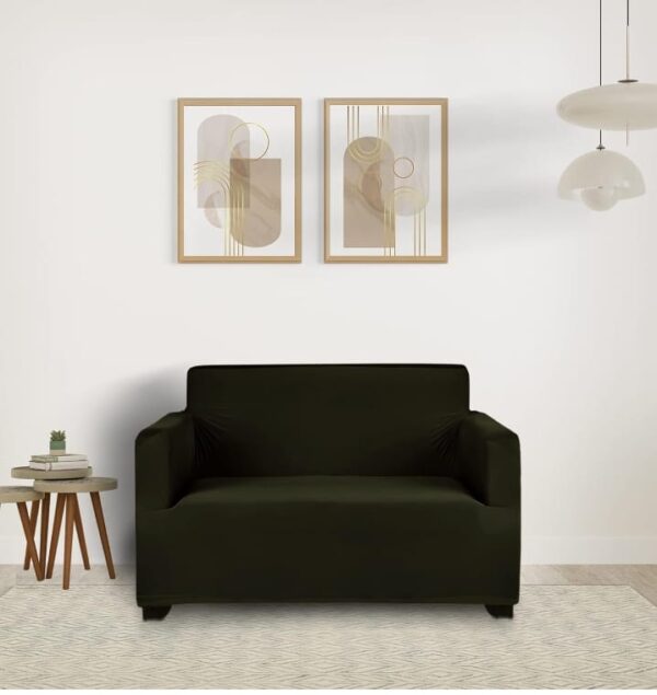 (1077) Amazon Brand - Solimo Polyester Spandex Stretchable Sofa Slipcover (2 Seater, Olive) (1077)