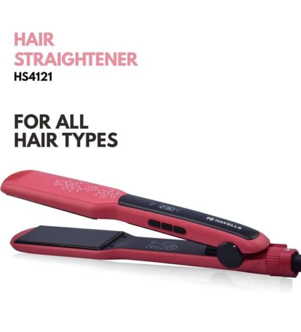 Havells Wide Plate Hair Straightener - HS4121 (Red_Free Size) (797)