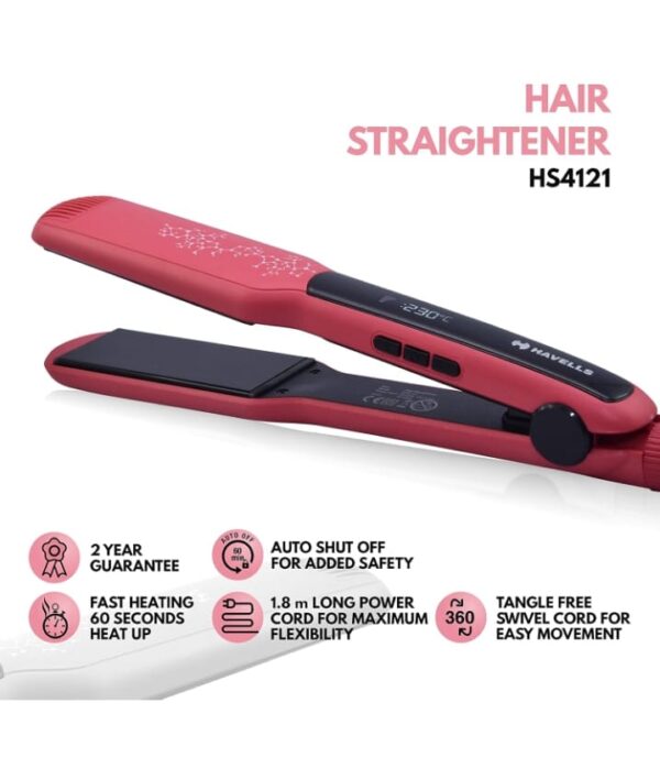 Havells Wide Plate Hair Straightener - HS4121 (Red_Free Size) (797) - Image 5