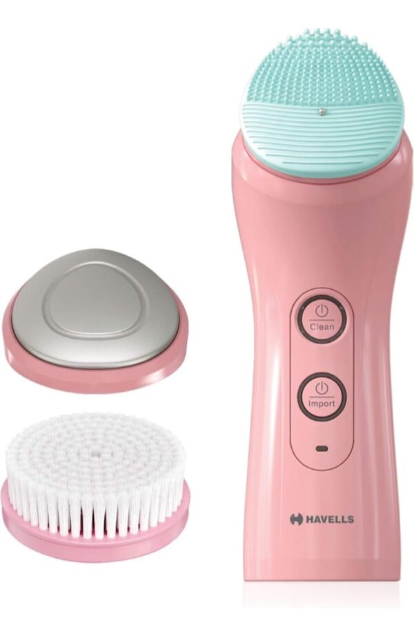Havells SC5070 Facial Cleanser, with 3 Heads for Exfoliation, Cleaning and Iontophoresis, Smart Alert to Assist Usage, Rechargeable (Pink) (811) - Image 6