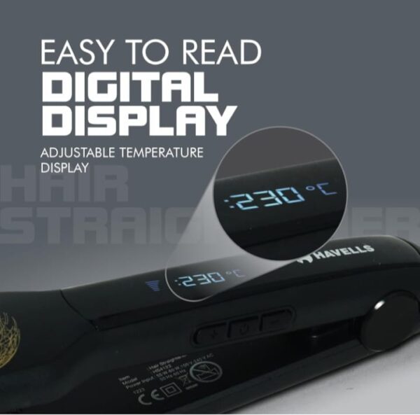 (795) Havells HS4122 Keratin Wide Plate Hair Straightener with Digital Display & Adjustable Temperature; Heats Up Fast; for All Hair Types; Worldwide Voltage Compatible (Black) (795) - Image 2