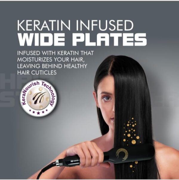 (795) Havells HS4122 Keratin Wide Plate Hair Straightener with Digital Display & Adjustable Temperature; Heats Up Fast; for All Hair Types; Worldwide Voltage Compatible (Black) (795) - Image 5