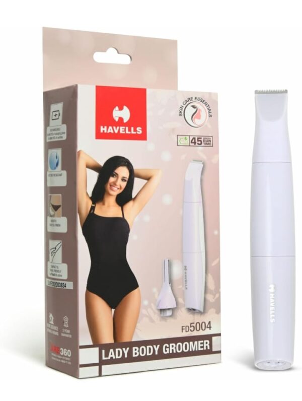 (810) Havells 4-In-1 Lady Body Groomer | Bikini & Eyebrow Trimmer With Protective Combs | Recharegeable (Battery Powered) | Travel Friendly Pouch | 2 Years Guarantee | Stunning Purple | Fd5004 - Unisex (810)