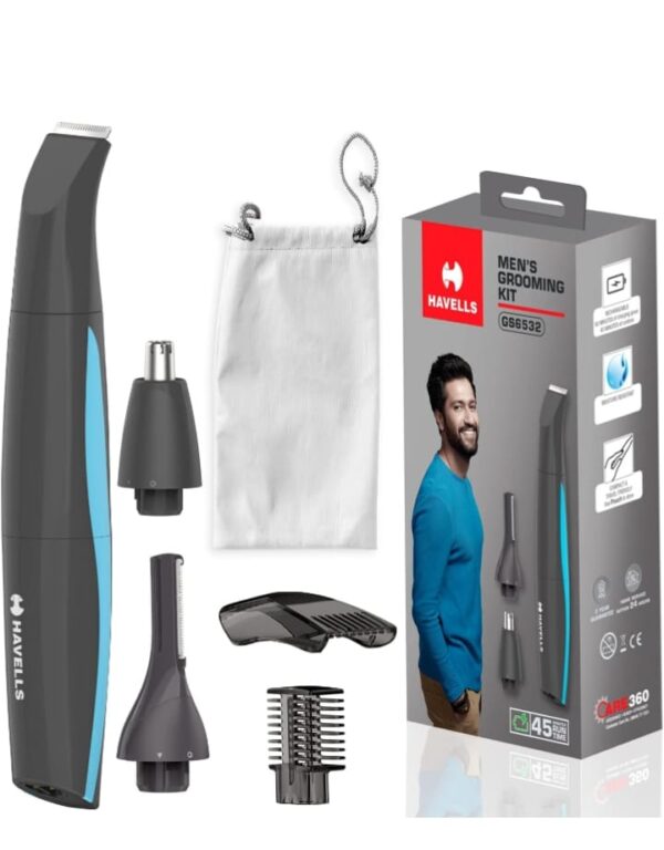 (803) Havells Multi Grooming Kit Gs6532, 5-In-1 With Protective Combs, Rechargeable - All-In-One Trimmer Comes Wth Pouch, Corded Electric (Grey) - Men ( 803)