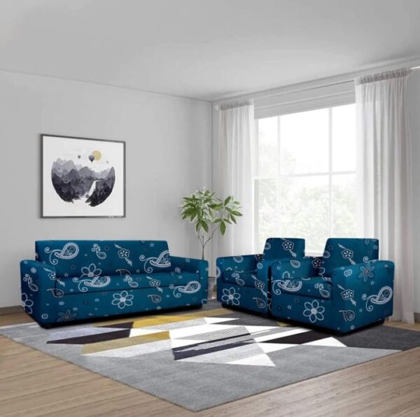 (892) Cortina Floral Printed Sofa Cover Big Elasticity Cover Stretch Universal Sofa Slipcover 5 Seater (3 Seater Size 185-230cm and 1 Seater Size 90-145cm) -Teal Blue,Polyester(892) - Image 3