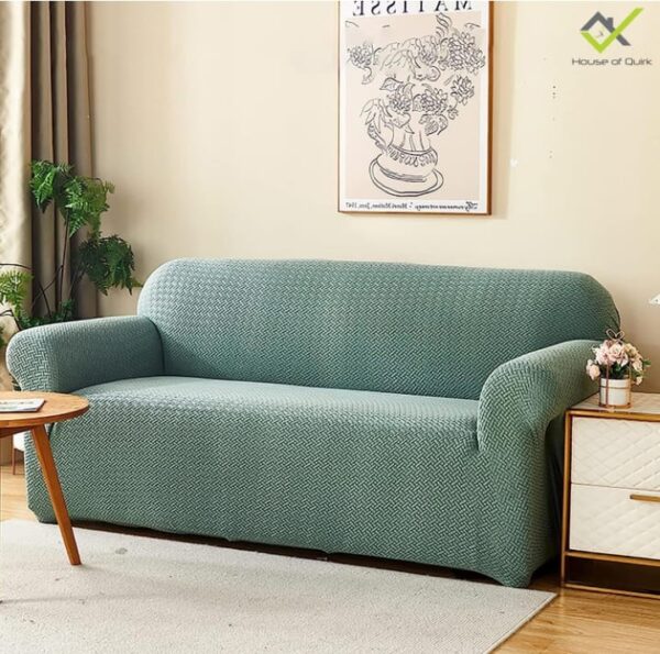 (642) House of Quirk Universal Triple Seater Polar Fleece 220 GSM Fabric Sofa Cover Flexible Stretch Sofa Slipcover (Pastel Green, Triple Seater)(642) - Image 2