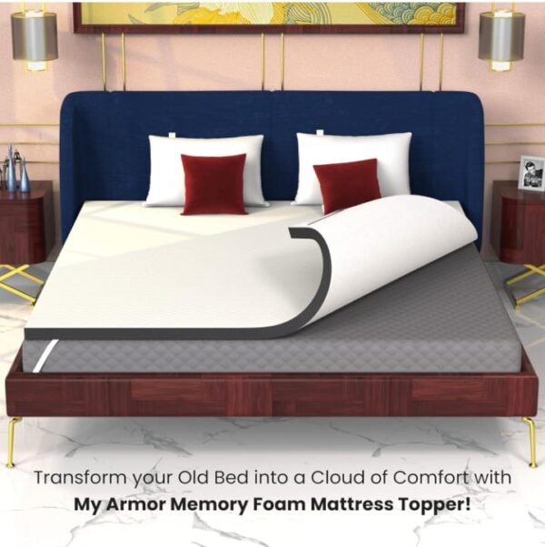 (654) My Armor 3-Zone Gel Memory Foam Mattress Topper, 2 Inch Thick Mattress Padding for Bed, Waterproof Checks Cover with Zip, White, Queen Size, 78"x60", 6.5 ft x 5 ft (654) - Image 4