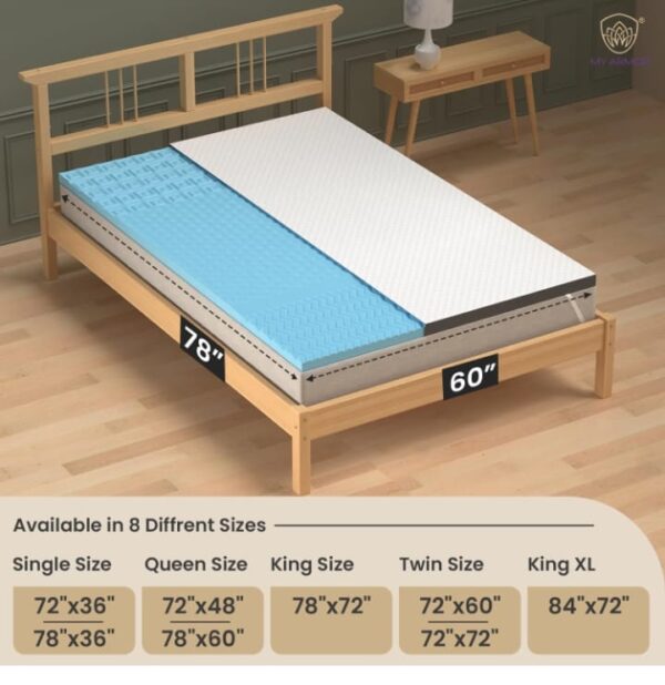 (654) My Armor 3-Zone Gel Memory Foam Mattress Topper, 2 Inch Thick Mattress Padding for Bed, Waterproof Checks Cover with Zip, White, Queen Size, 78"x60", 6.5 ft x 5 ft (654) - Image 5
