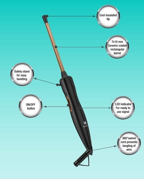 (790)Havells HC4031  7 mm thin Chopstick Curler; Ceramic barrel; Fast heat up for Long-lasting maggie Curls for Short & Long hair (Black) (790) - Image 2