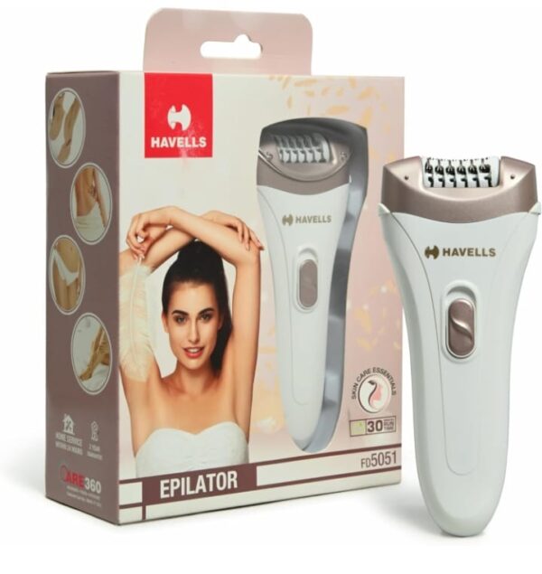 (806)Havells FD5051 Epilator, Hair Removal for Women, Wet & Dry, Cordless, Rechargeable (White)(806)