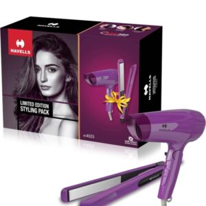 (801)Havells HC4025 Limited Edition Styling Pack Combo (1200 W Dryer + Straightener (Purple)(801)