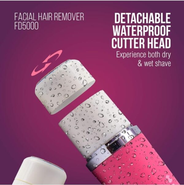807)Havells Lady Facial Hair Remover | Rotary Blades for Clean and Smooth Touch for Upper Lips, Chin & Cheeks | Wet & Dry Use | Battery Powered | Mirror Included | Hot Pink | FD5000 (807) - Image 5