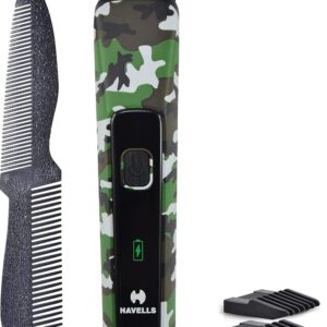 (804)Havells Bt5113 Rechargeable Beard Trimmer,Super Fast Charge,Trimming Lengths Upto 13 Mm For Multiple Styles (Military) (Black&Green),Men (804)