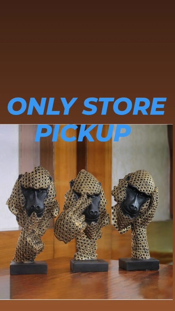 The Earth Store Gandhi's Golden Trio Set of Three Monkeys with Golden Ring Pattern | Poly Resin Decorative Figurines for Home | Monkey Showpiece Set | Gandhiji's 3 Monkey Figurine | Sculpture | Idol