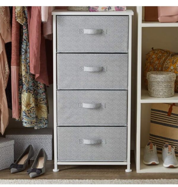 (1064) amazon basics Fabric 4-Drawer Storage Organizer Unit for Closet, White (1064)