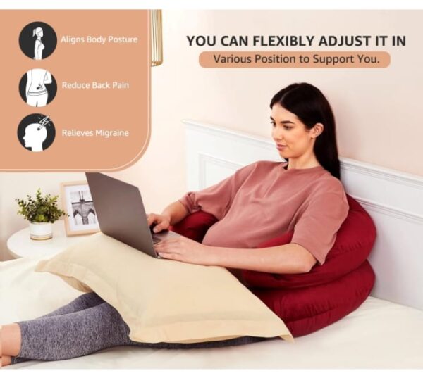 (914) Amazon basics Full Body C-Shaped Pregnancy Pillow for Maternity & Baby Nursing | Abdomen, Hip, Spine, Neck & Head Support Cushion Velvet Outer Cover with Zip (Maroon) (914) - Image 5