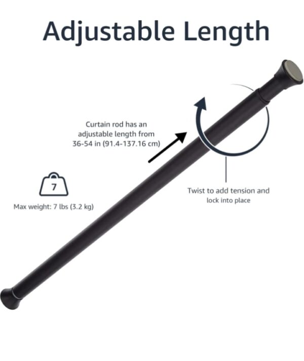 amazon basics Adjustable -Length Shower Curtain Tension Rod - 36-54 inch, Black  (877 945 876) - Image 4