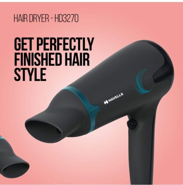 (799) Havells 1700W 2-In-1 Hair Dryer With Diffuser & Thin Concentrator|2 Heat Settings (Hot/Warm)|Heat Balance Technology|Midnight Black|Blow Dry Companion For Effortless Hair Styling|Hd3270-1700 Watts (799) - Image 3