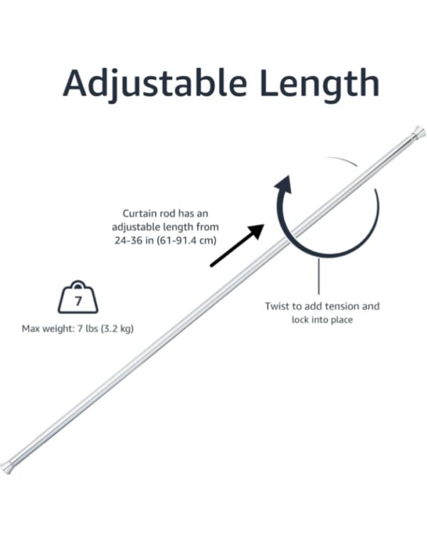 (879) amazon basics Shower Adjustable -Length Curtain Tension Rod - 24-36', Chrome (879) (1803-1802) - Image 4