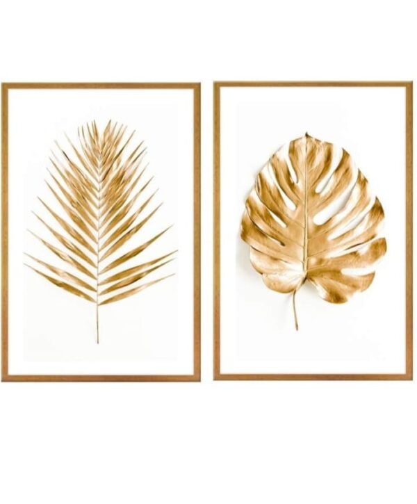 (913) 999STORE Fiber canvas painting big paintings for living room nature scenery wall with frames Canvas Painting frame golden leaves and palm tree (Set of 2 30X36 Inches Golden) Go2Frames009 (913) - Image 5