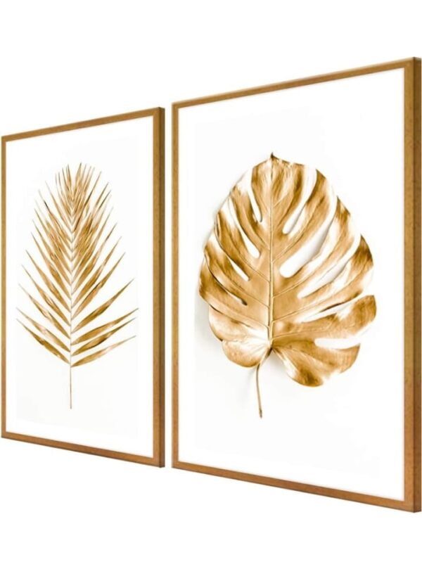 (913) 999STORE Fiber canvas painting big paintings for living room nature scenery wall with frames Canvas Painting frame golden leaves and palm tree (Set of 2 30X36 Inches Golden) Go2Frames009 (913) - Image 4