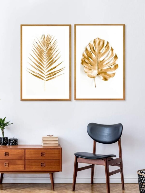 (913) 999STORE Fiber canvas painting big paintings for living room nature scenery wall with frames Canvas Painting frame golden leaves and palm tree (Set of 2 30X36 Inches Golden) Go2Frames009 (913) - Image 3