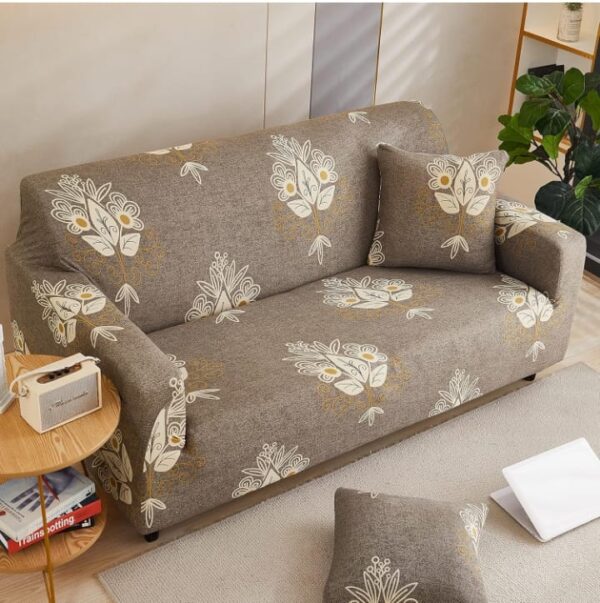 (937) House of Quirk Universal Triple Seater Sofa Cover Big Elasticity Cover for Couch Flexible 140 GSM Sofa Slipcover (Beige Brocade, 185-230cm)(937) - Image 3