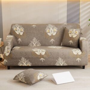 (937) House of Quirk Universal Triple Seater Sofa Cover Big Elasticity Cover for Couch Flexible 140 GSM Sofa Slipcover (Beige Brocade, 185-230cm)(937)
