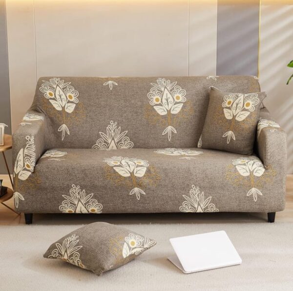 (937) House of Quirk Universal Triple Seater Sofa Cover Big Elasticity Cover for Couch Flexible 140 GSM Sofa Slipcover (Beige Brocade, 185-230cm)(937)