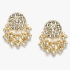 (1N)Zaveri Pearls Gold Tone Kundan & Pearls Wedding Collection Dangle Earring For Women-ZPFK10097(1N)