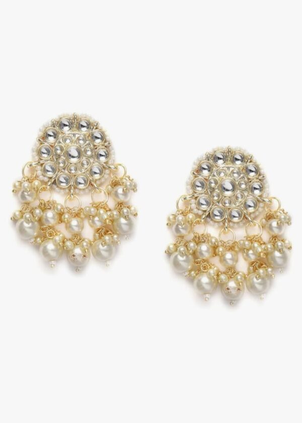(1N)Zaveri Pearls Gold Tone Kundan & Pearls Wedding Collection Dangle Earring For Women-ZPFK10097(1N)