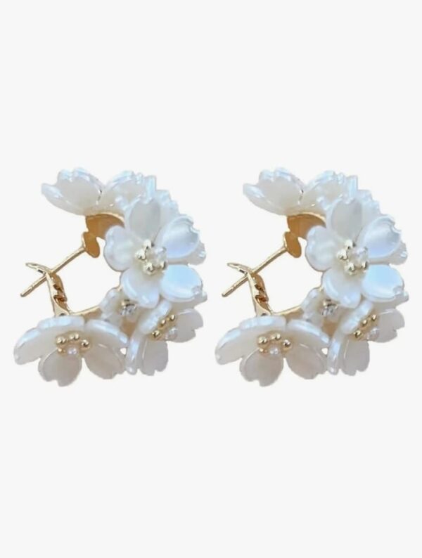 1O) Shining Diva Fashion Latest Sweet Romantic Elegant White Flower Hoop Earrings | Stylish Shell Resin Delicate Pearl Flower Zircon Earrings | Trendy Versatile Jewellery | Light Exquisite Luxury Jewellery (1O) - Image 2